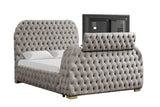 Bed footboard showing Bluetooth speaker controls