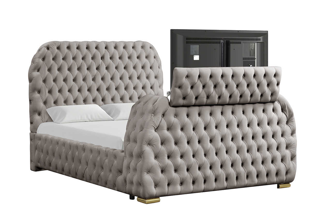 Bed footboard showing Bluetooth speaker controls