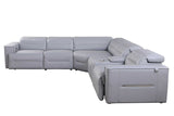Side view of light blue leather sectional