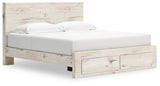 Lawroy Light Natural King Panel Storage Bed — angled view