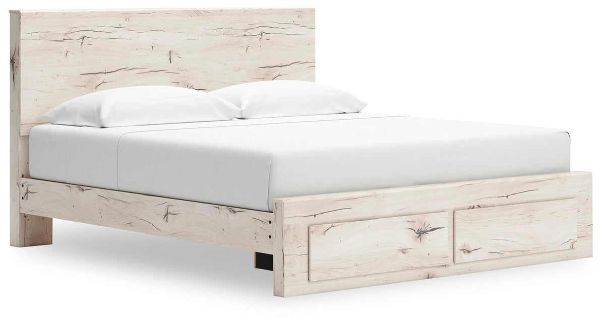Lawroy Light Natural King Panel Storage Bed — angled view
