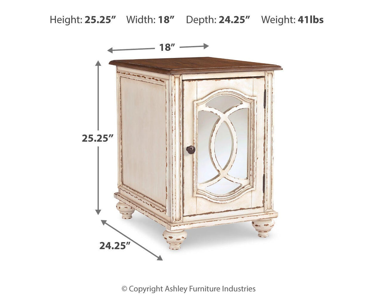 Realyn White/Brown Coffee Table with 2 End Tables — dimension illustration