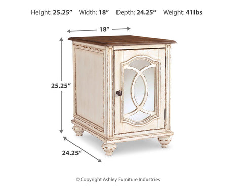 Realyn White/Brown Coffee Table with 2 End Tables — dimension illustration