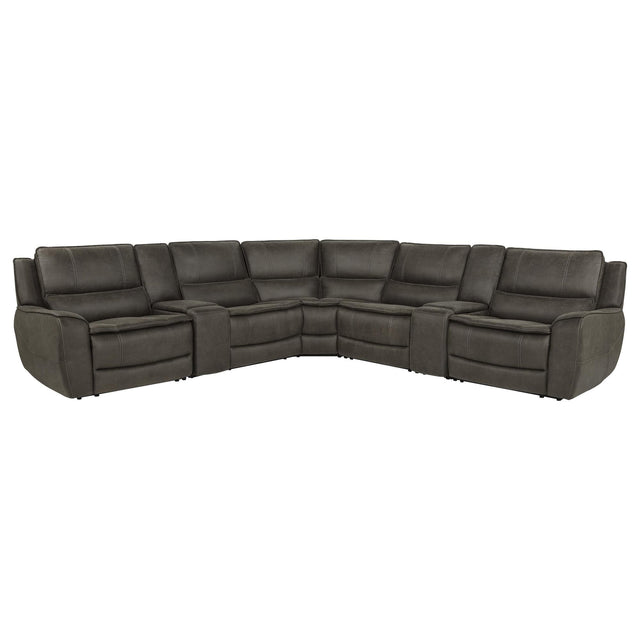 Marcell 7-Piece L-Shaped Power Reclining Sectional with Dual Consoles Grey — product view