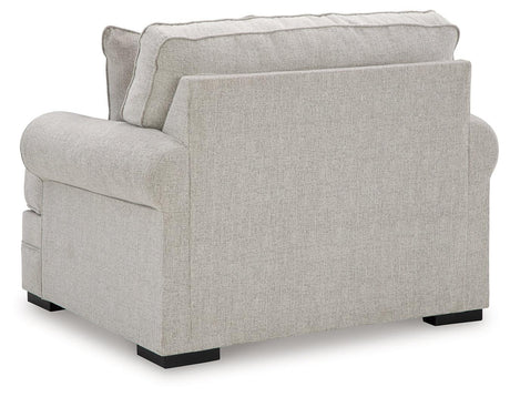 Eastonbridge Shadow Chenille Oversized Chair showing feet with faux wood finish