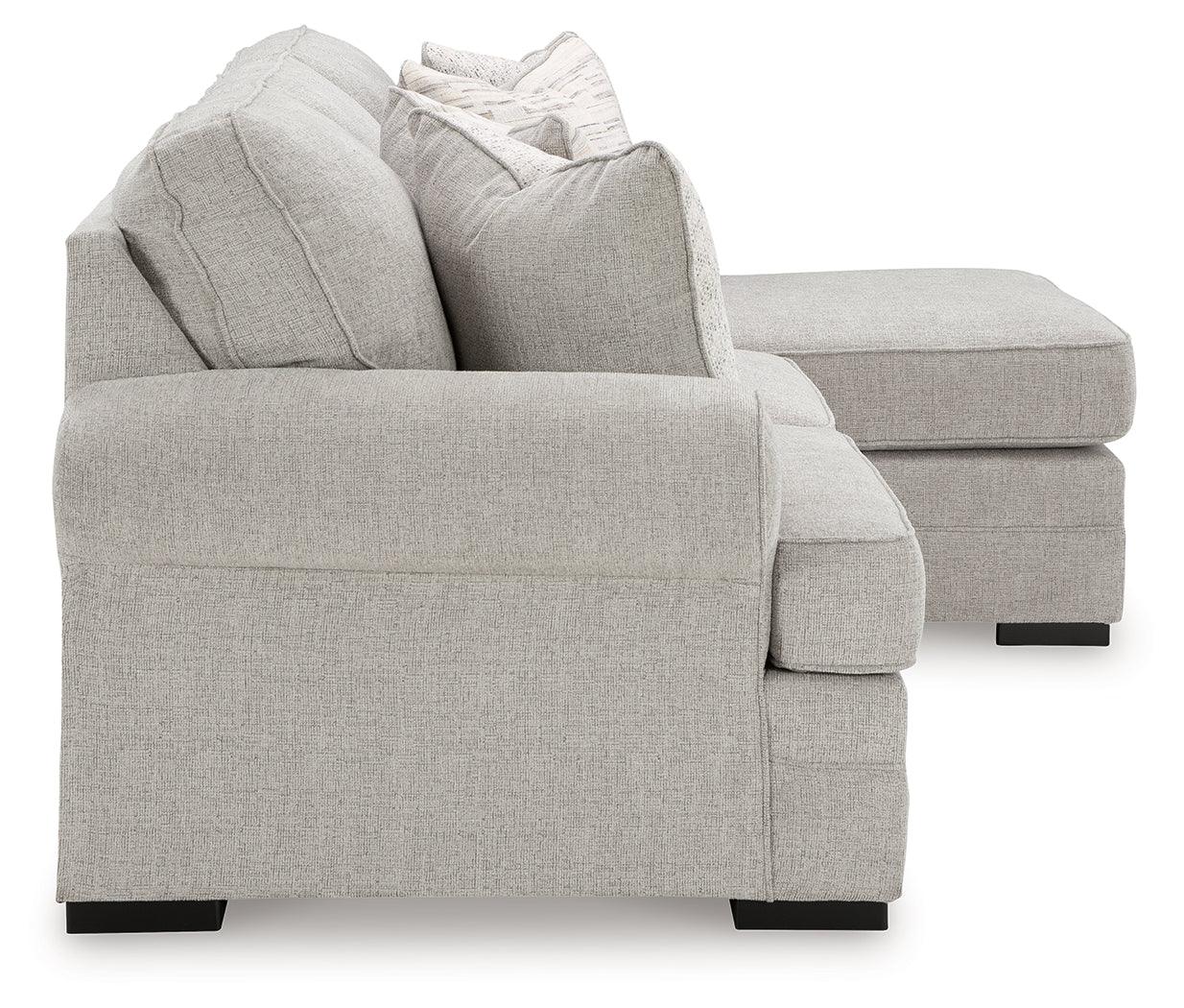 Side angled view of sofa chaise