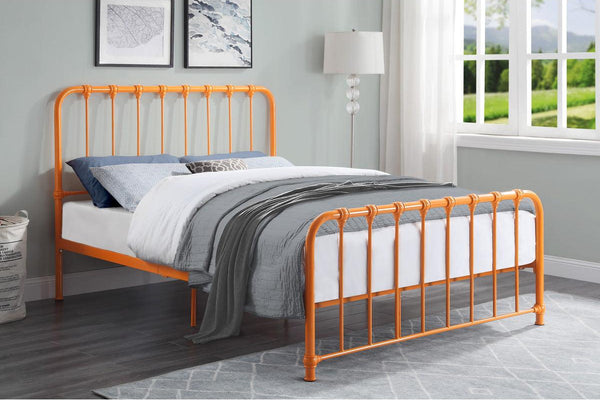 Bethany Orange full metal platform bed, angled corner view