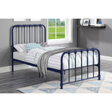 Close-up of Bethany Blue Metal Twin Platform Bed frame