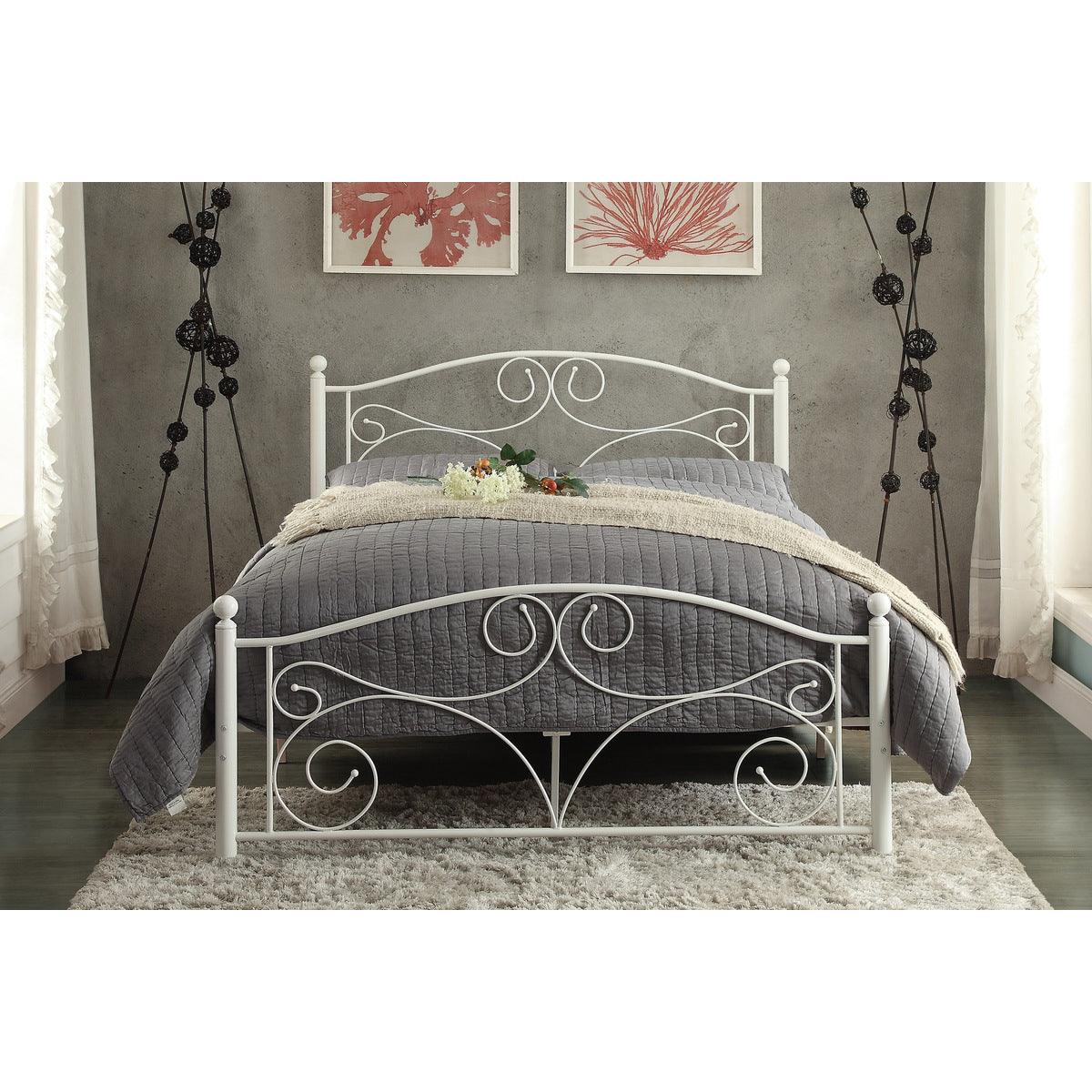 Pallina White Metal Full Platform Bed angled view