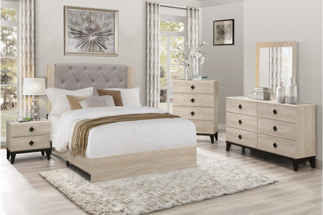 Whiting Gray Linen Tufted Panel Bedroom Set bed main view