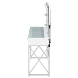 Eliza 2-Piece White Vanity Set with Hollywood Lighting and Upholstered Stool