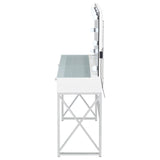 Eliza 2-Piece White Vanity Set with Hollywood Lighting and Upholstered Stool