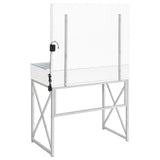 Eliza 2-Piece White Vanity Set with Hollywood Lighting and Upholstered Stool