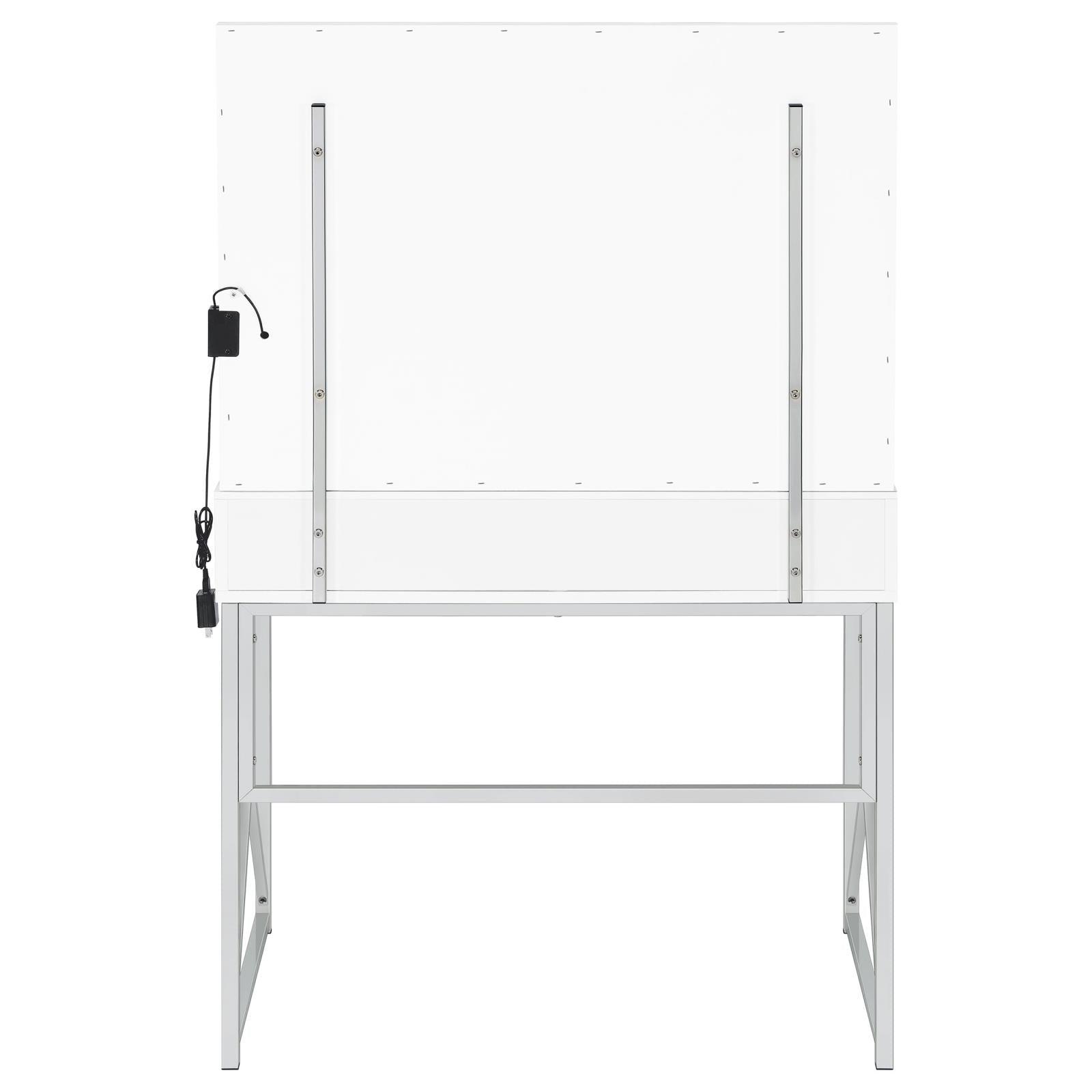 Eliza 2-Piece White Vanity Set with Hollywood Lighting and Upholstered Stool