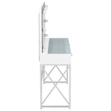 Eliza 2-Piece White Vanity Set with Hollywood Lighting and Upholstered Stool