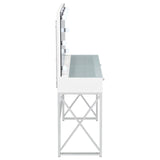 Eliza 2-Piece White Vanity Set with Hollywood Lighting and Upholstered Stool