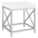 Eliza 2-Piece White Vanity Set with Hollywood Lighting and Upholstered Stool