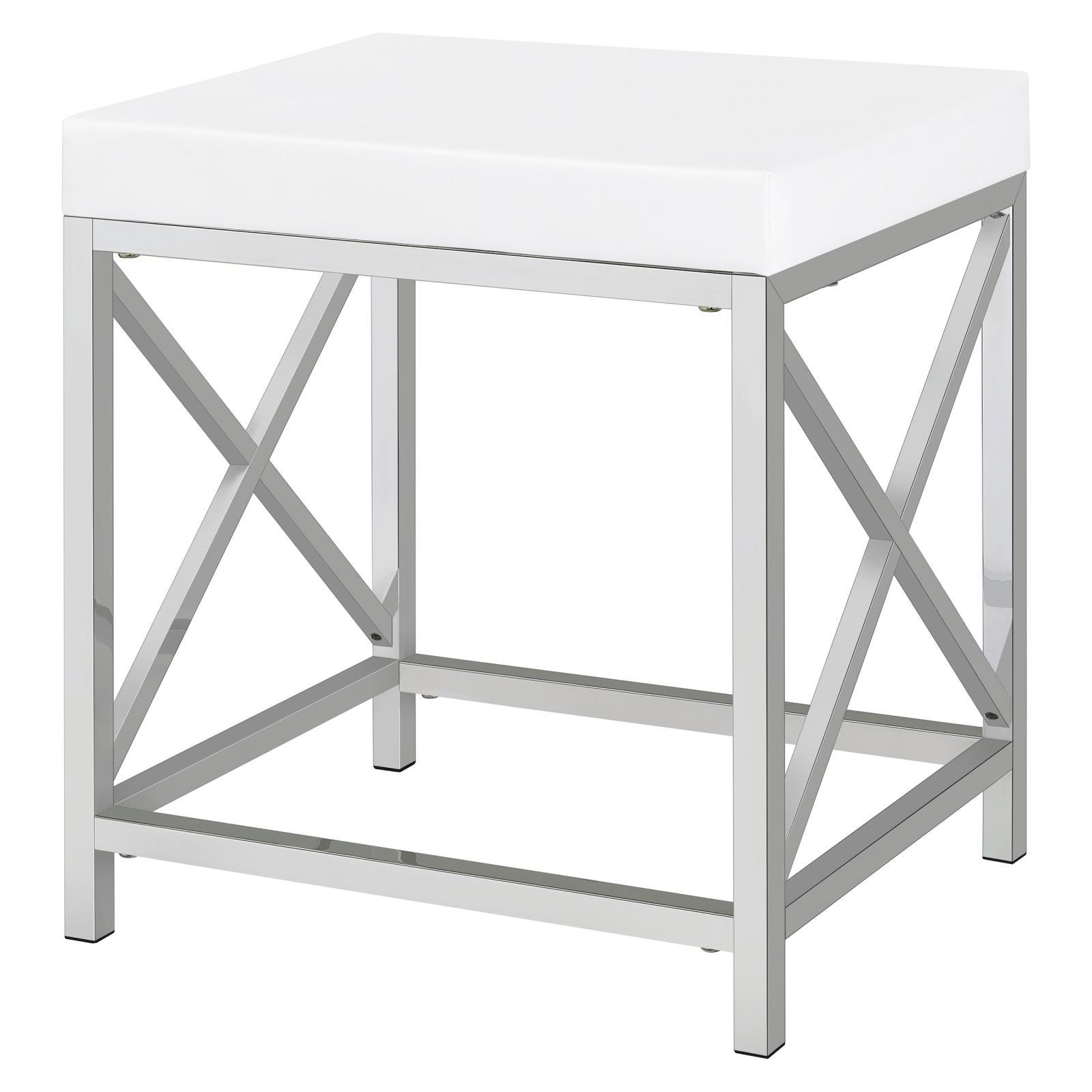 Eliza 2-Piece White Vanity Set with Hollywood Lighting and Upholstered Stool