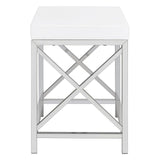 Eliza 2-Piece White Vanity Set with Hollywood Lighting and Upholstered Stool
