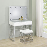 Close-up of Hollywood lighted mirror with dimmer switch