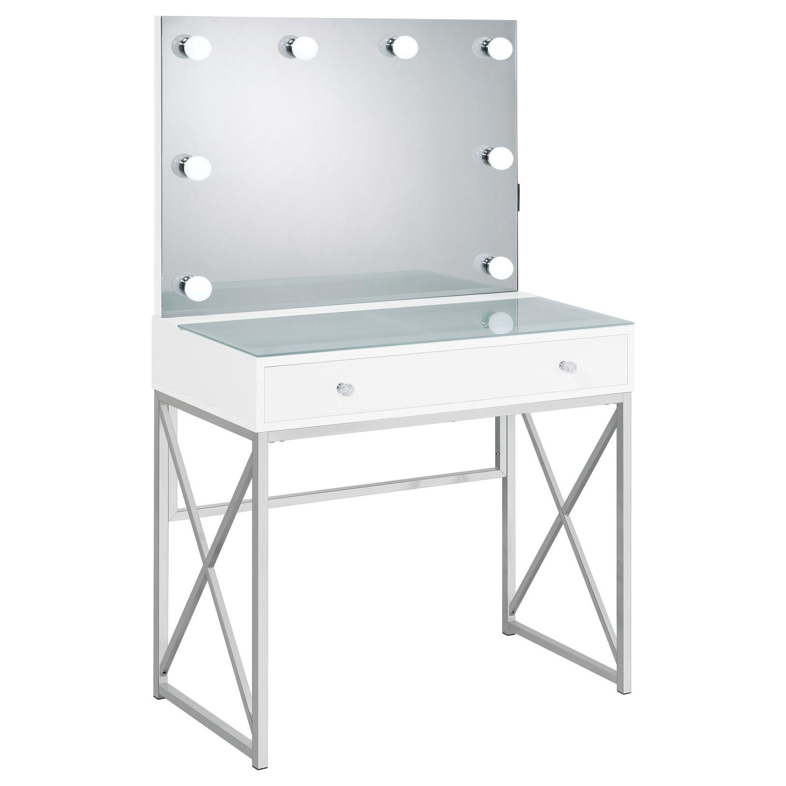 LED bulbs on mirror frame providing bright illumination