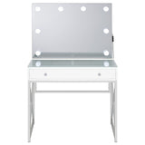 Eliza 2-Piece White Vanity Set with Hollywood Lighting and Upholstered Stool