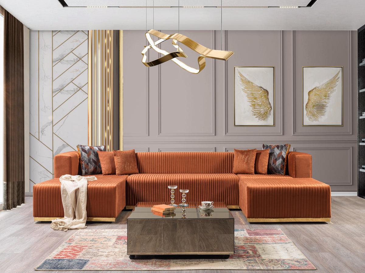 Elizabeth Orange Velvet 4-Piece Sectional sofa main view