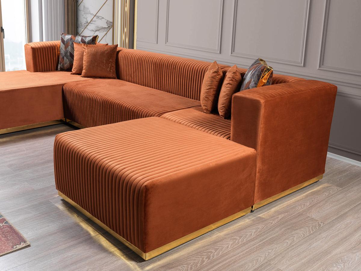 Elizabeth Orange Velvet 4-Piece Sectional sofa main view