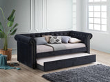 Ellie Black Velvet Tufted Trundle Daybed side view