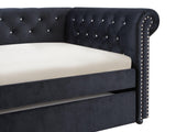 Ellie Black Velvet Tufted Trundle Daybed showing arm and back