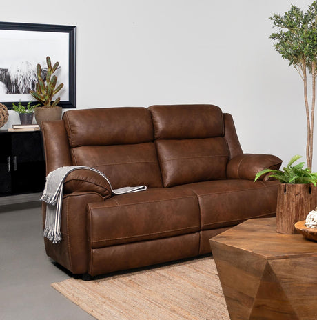 Ellington loveseat showing padded arm close-up