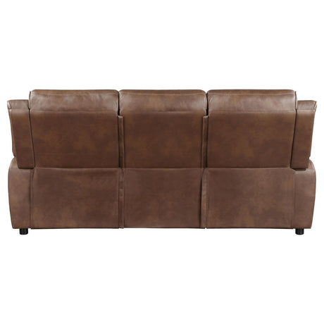 Detailed view of sofa arm padding and upholstery