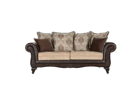 Elmbrook brown upholstered rolled arm sofa main view