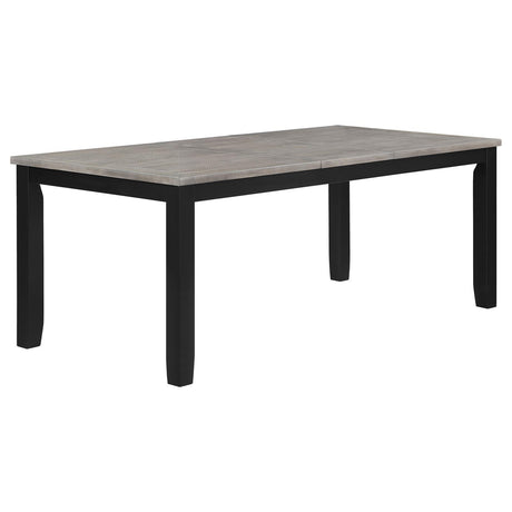 Elodie rectangular extendable dining table in grey and black, front angle