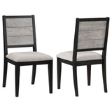 Elodie Upholstered Dining Side Chair in dove grey and black, front view