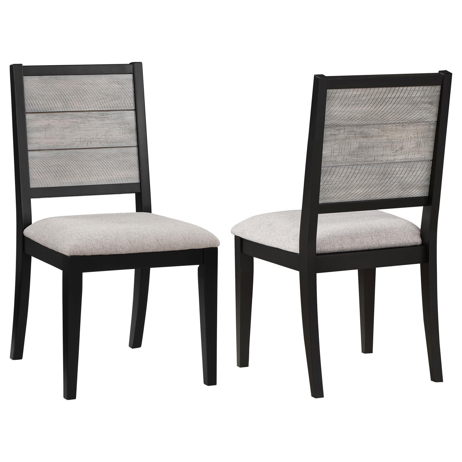 Elodie Upholstered Dining Side Chair in dove grey and black, front view