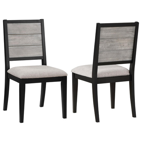 Elodie Upholstered Dining Side Chair in dove grey and black, front view