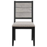 Close-up of dove grey fabric upholstery on Elodie Dining Chair