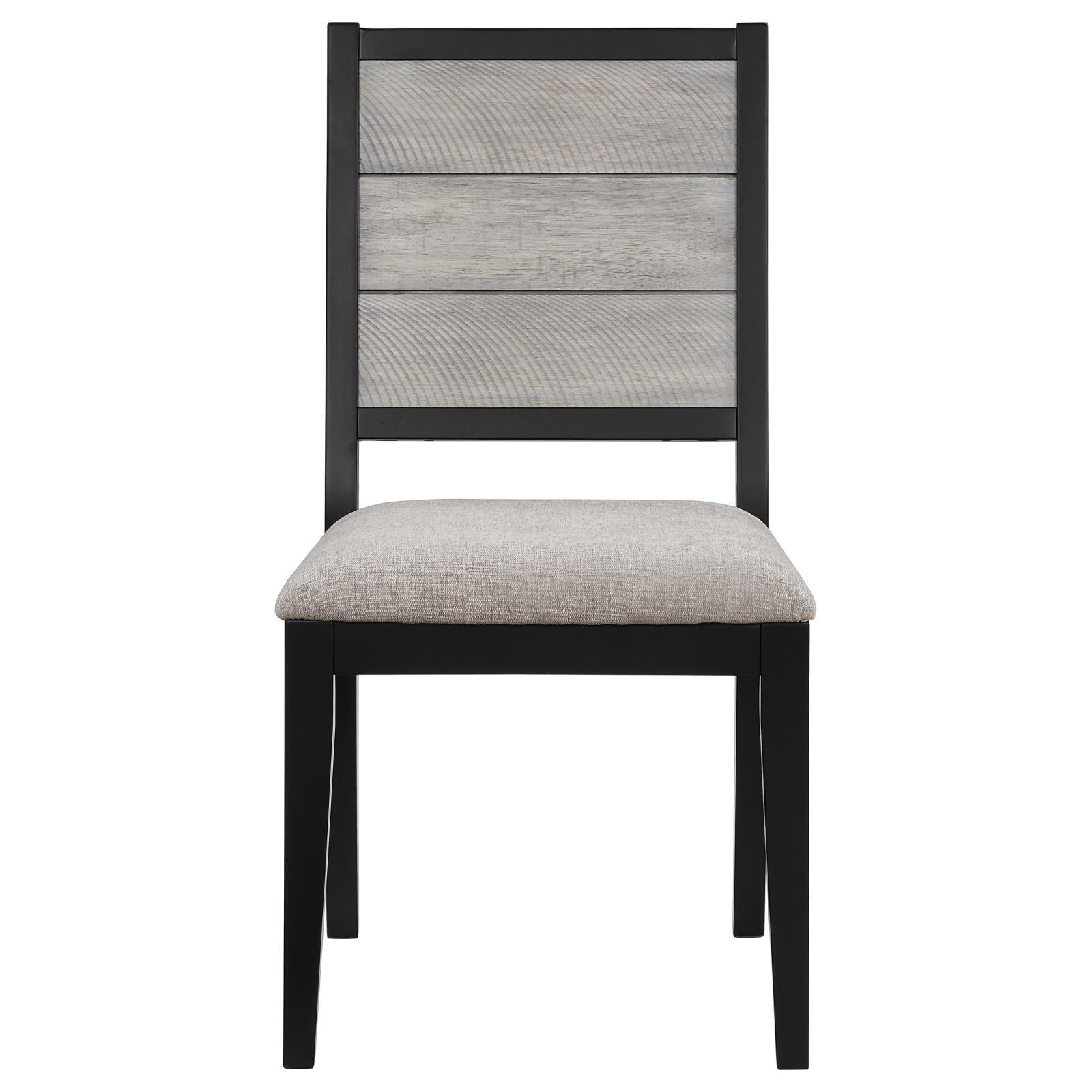 Close-up of dove grey fabric upholstery on Elodie Dining Chair