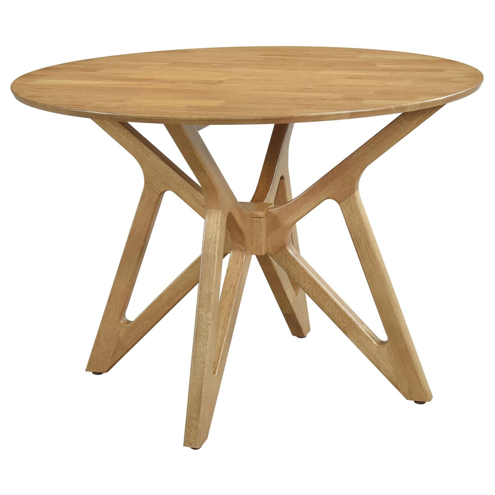 Elowen round solid wood dining table light walnut top view