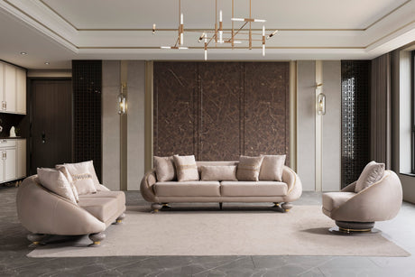 Elysium Sofa, Loveseat, and Chair Set with Sculptural Curved Silhouettes from Decor Furniture