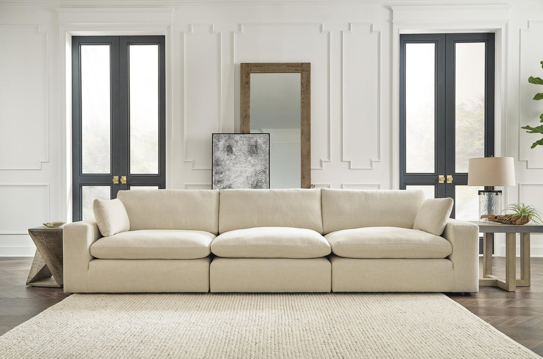 Elyza Linen 3-Piece Sectional with Ottoman - image 1