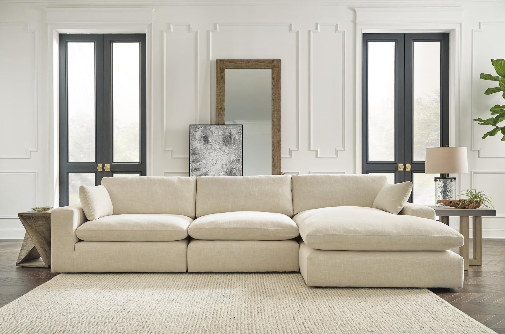 Elyza Linen 3-Piece Sectional with Ottoman - image 1