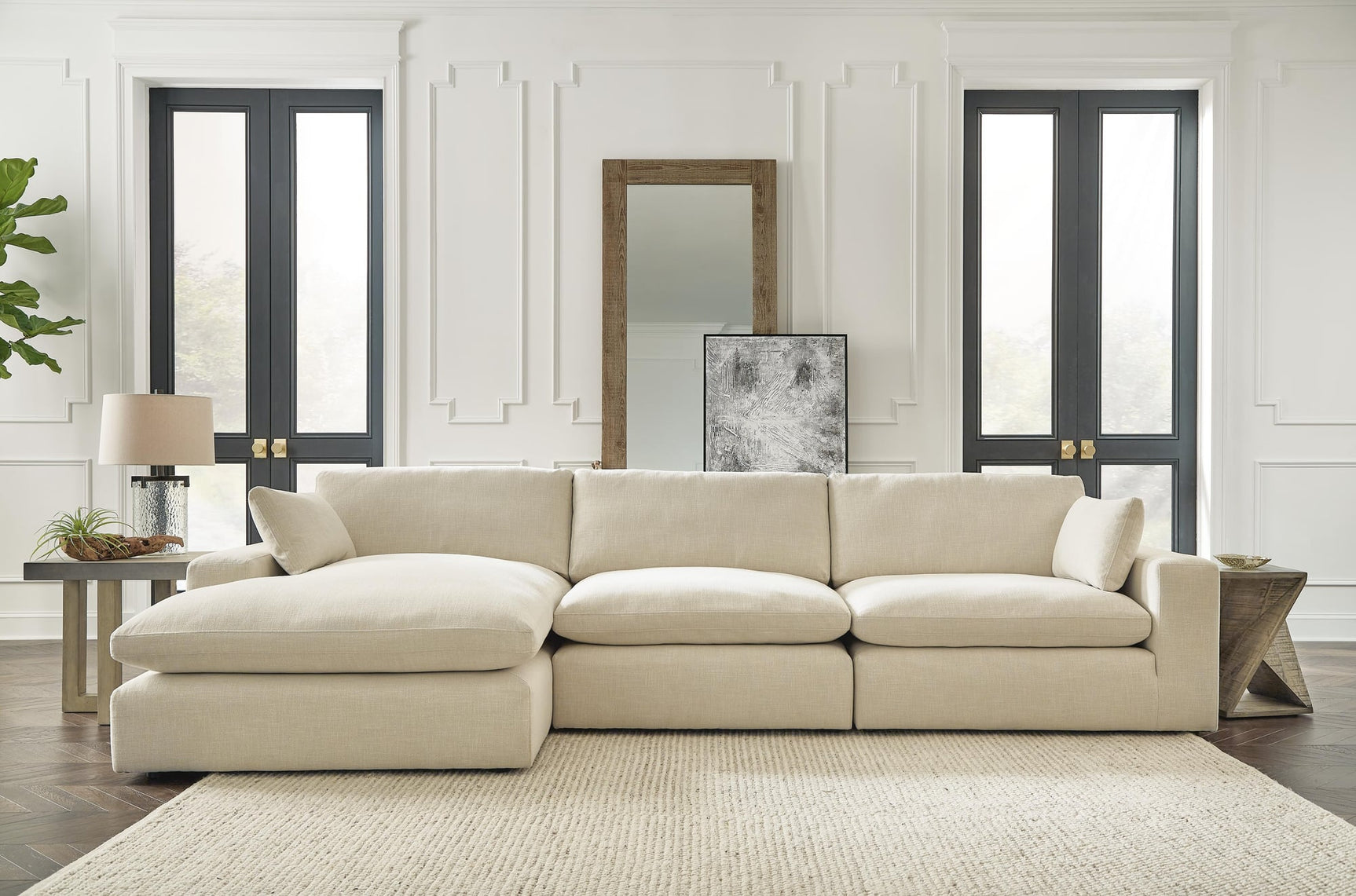 Elyza Linen 3-Piece Sectional with Ottoman - image 1