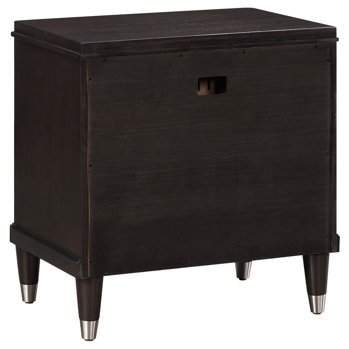 Open bottom drawer of Emberlyn nightstand with tinted interior