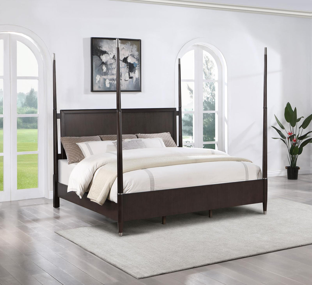 Emberlyn Queen Four-Poster Bed front view showing rectangular headboard