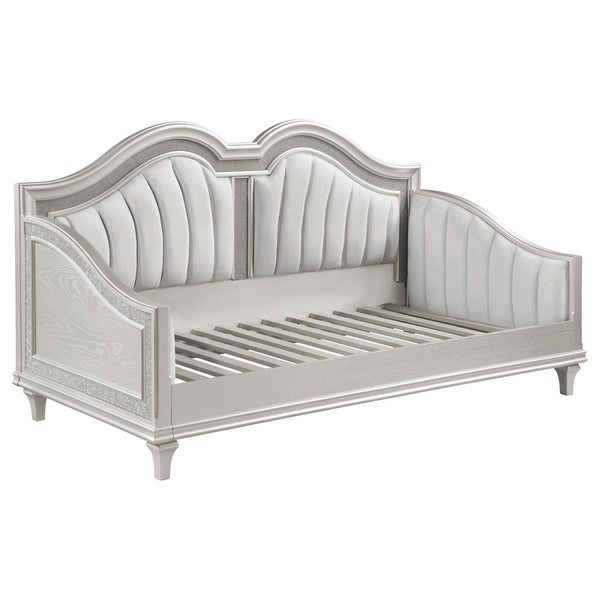 Evangeline twin daybed, silver faux diamond trim detail, curved silhouette