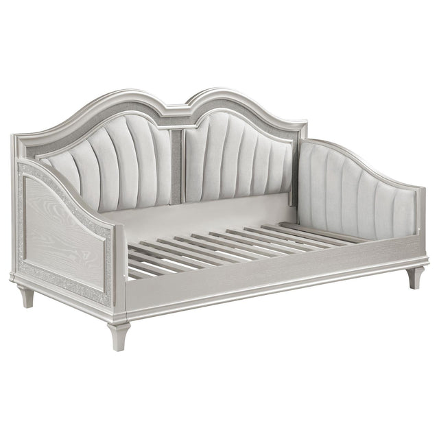Evangeline twin daybed, silver faux diamond trim detail, curved silhouette