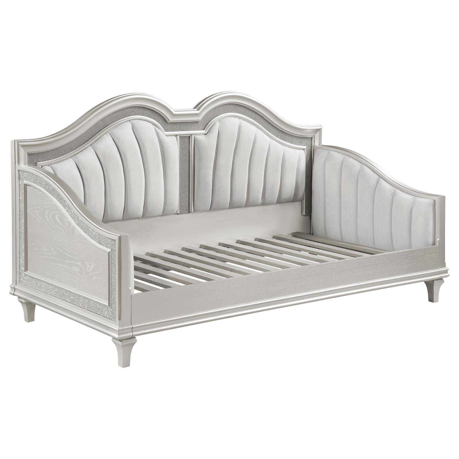Evangeline Evangeline Upholstered Twin Daybed With Faux Diamond Trim Silver And Ivory 360121 - Ella Furniture