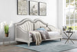 Side view of Evangeline upholstered twin daybed in ivory fabric